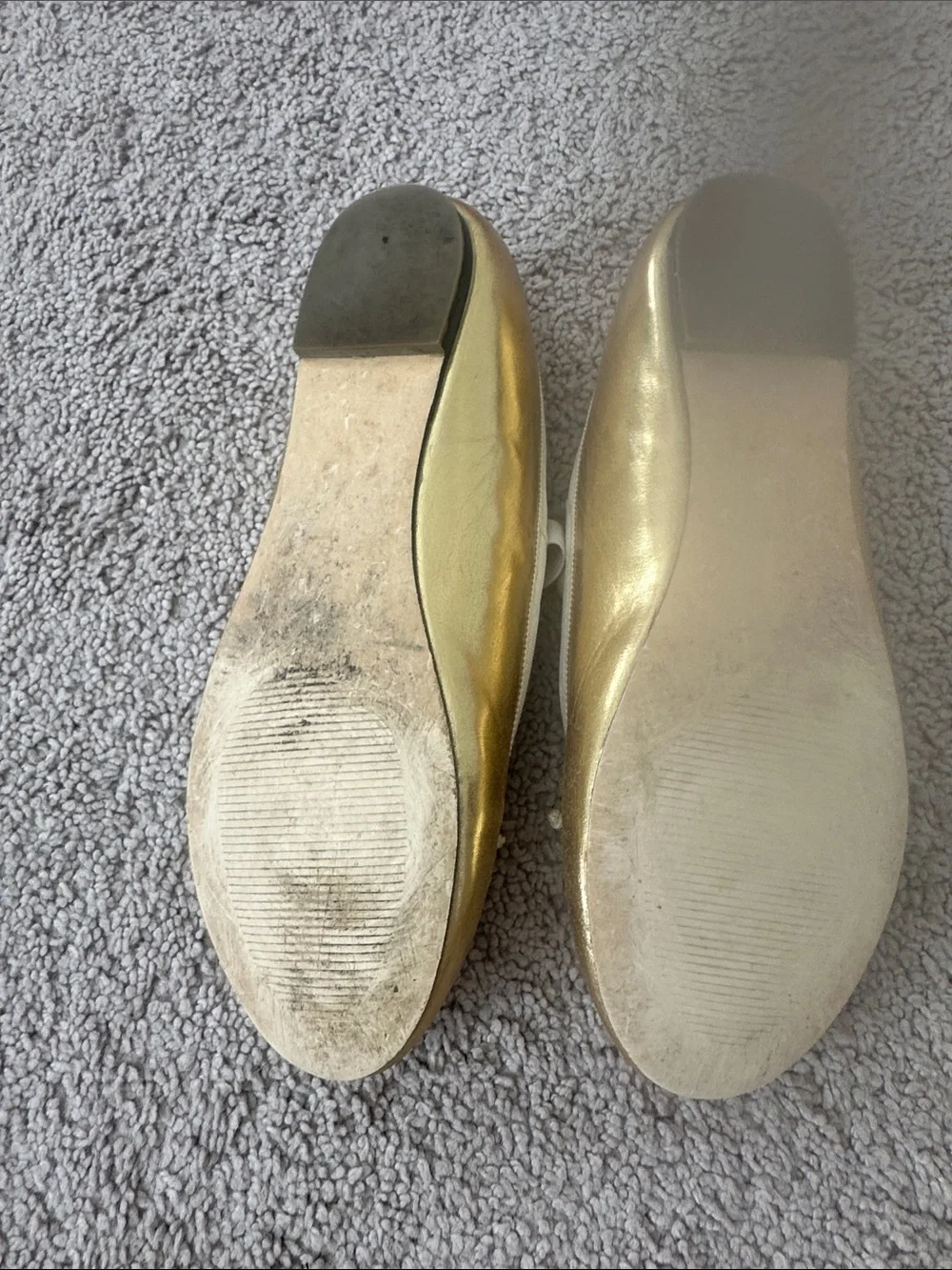 Gold Ballet Flats with Ankle Strap